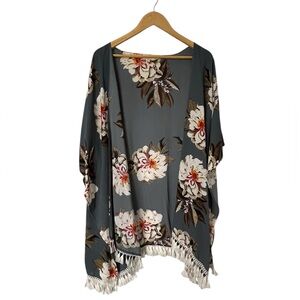 Umgee Floral Kimono | Gray Floral Print | S/M | Boho Layering Piece